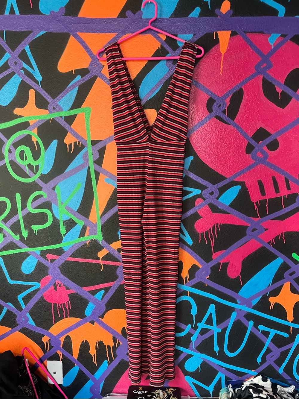Reformation Vice Striped Ribbed Deep V Flare Jumpsuit